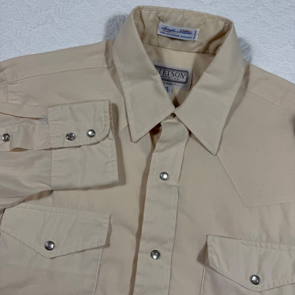 Stetson Western Shirt Mens 15x32 Cream 4X Quality Pearl Snap Made in USA NWT